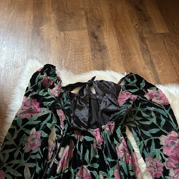 LULU’S Blissful Garden Black Floral Print Burnout Velvet Babydoll Dress - Picture 3 of 4